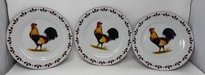 Todays Home Vintage 10 3/8" Colorful Banty Rooster Feather Border Plates 1990's